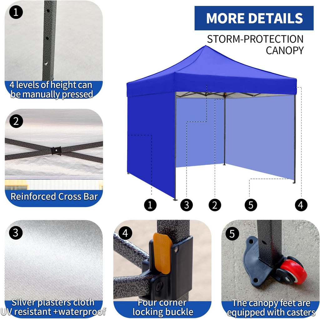 10x10 Pop up Canopy Tent with Sidewalls,Heavy Duty Waterproof Sun Shade Canopy Easy up Canopy with Wheel Bag Commercial Gazebo Tent for Outdoors Parties Vendors Camping Beach(Blue)