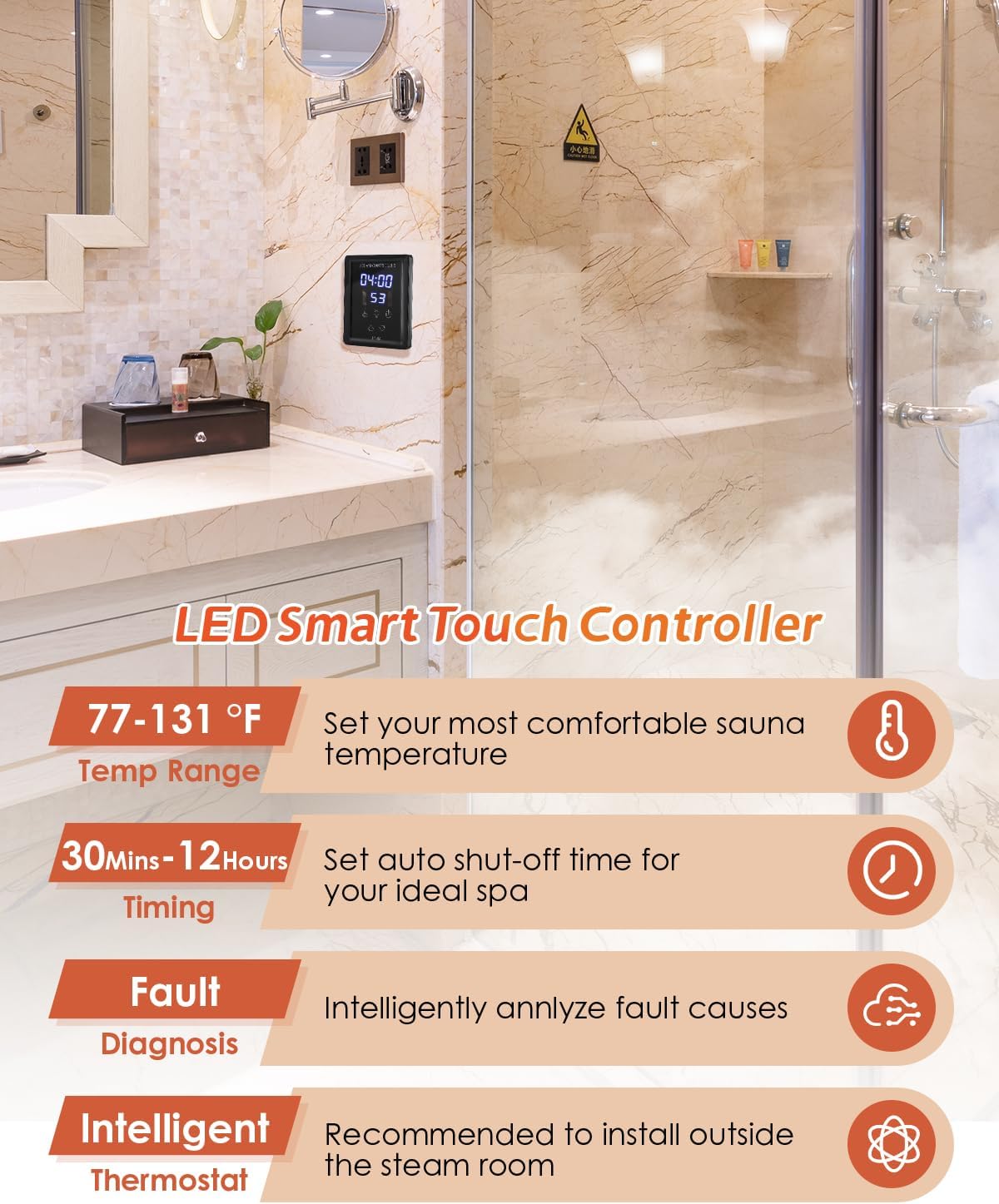 Steam Shower Generator Kit 3KW for Bath Sauna SPA, Self-draining System, Aromatherapy Steam Head, LED Waterproof Controller, 12-Hour Timer 77-131℉ For Home Commercial Use
