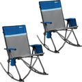 Portal Oversized Folding Rocking Camping Chair Portable Outdoor Rocker with High Back Hard Armrests Carry Bag, Supports 400 lbs, Padded Back, Grey&Blue,2Pack