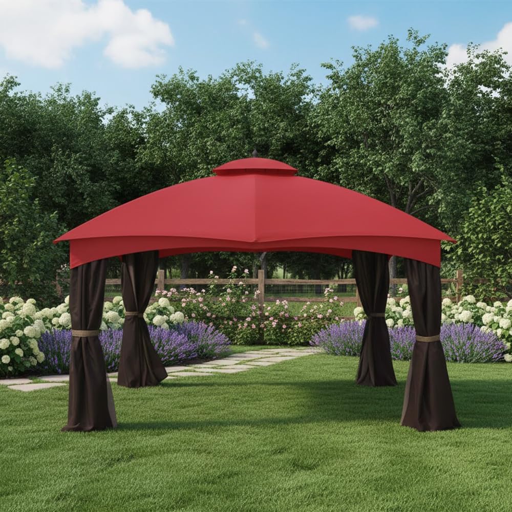 Garden Winds Reinforced RipLock 350 Replacement Canopy Top Cover Compatible with Allen Roth 10' x 12' Gazebo Models GF-12S004B, TPGAZ17-002 - Cinnabar