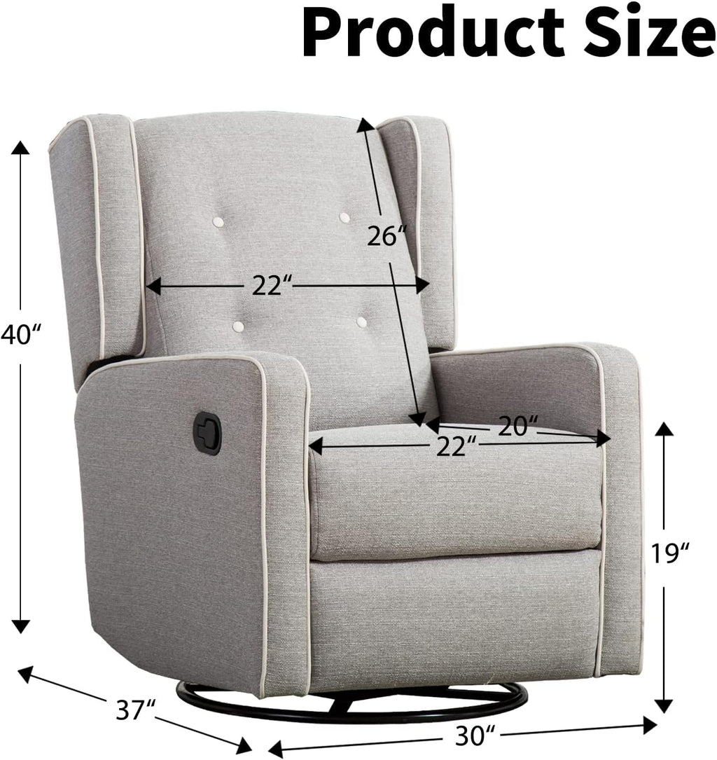 CANMOV Swivel Rocker Recliner Chair, Nursery Glider Chair, Nursery Rocking Chairs, Manual Reclining Chair, Grey