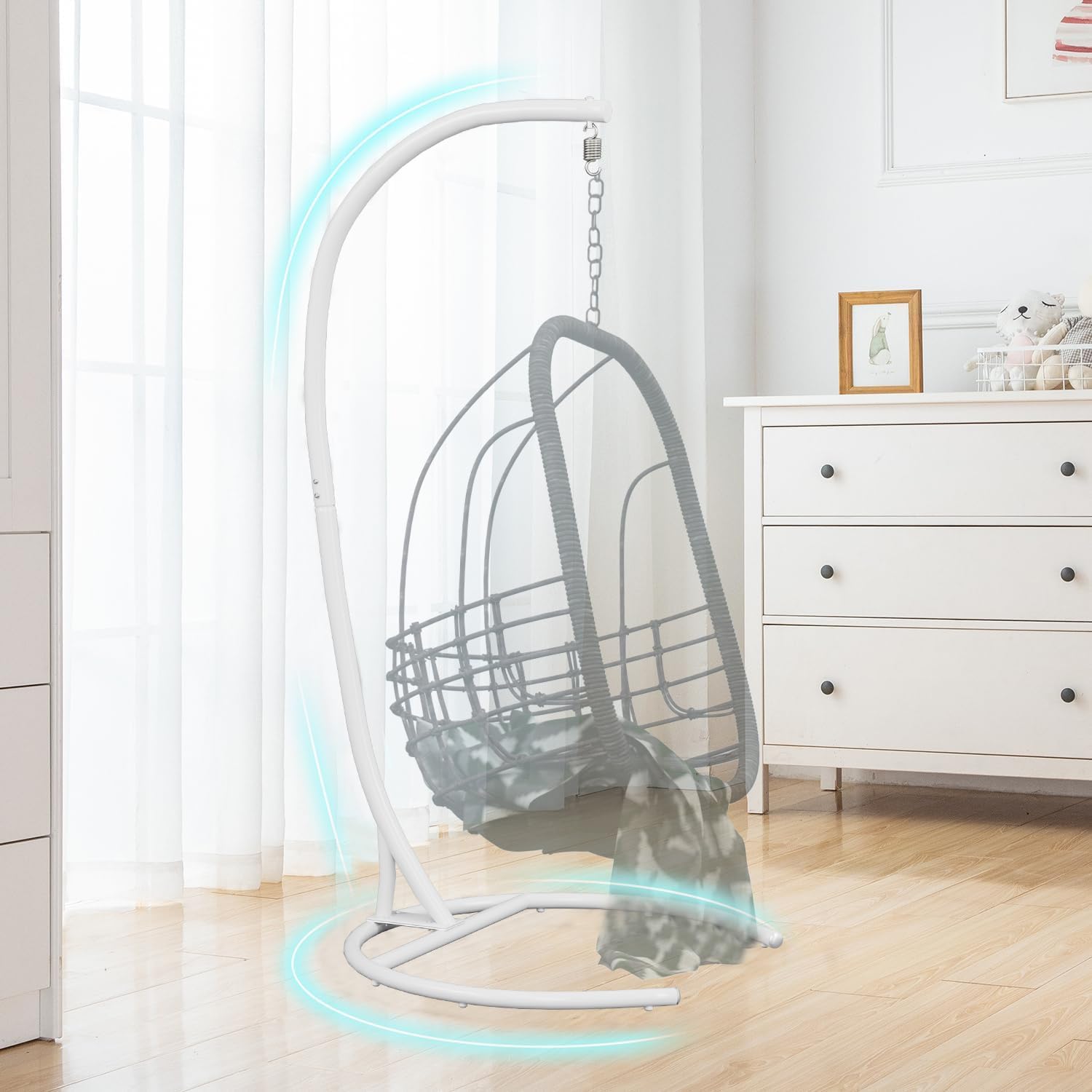 Hammock Stand Only Hammock Chair Stand Only Hanging Chair Stand Only Swing Stand Frame Outdoor Indoor Egg Chair Stand Only C Stand for Hanging Chair Swing Porch Heavy Duty (White)