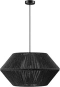 GLOBE Electric 65470 1-Light Chandelier, Matte Black Shade and Canopy, Natural Twine, Cloth Cord, Modern Hanging Lights for Kitchen Island, Bedroom, or Dining Room, Dimmer Switch Compatible