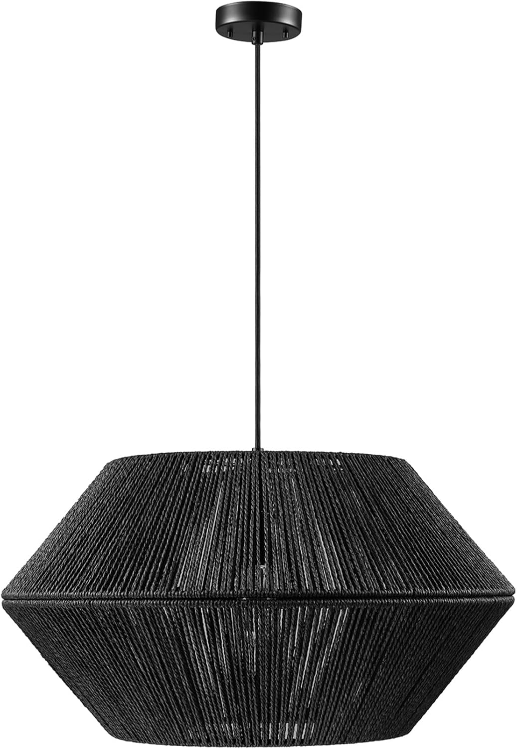 GLOBE Electric 65470 1-Light Chandelier, Matte Black Shade and Canopy, Natural Twine, Cloth Cord, Modern Hanging Lights for Kitchen Island, Bedroom, or Dining Room, Dimmer Switch Compatible