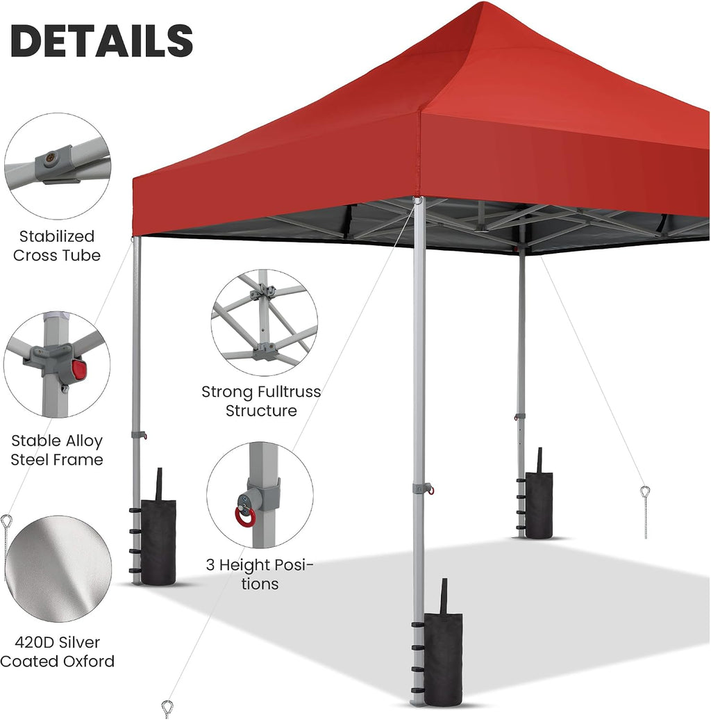 GDY 10x10 Ft Steeple Outdoor Pop Up Canopy Tent, Commercial Portable Instant Folding Gazebos, Hexagonal Tube Patio Canopies with Wheel Bag, Red.