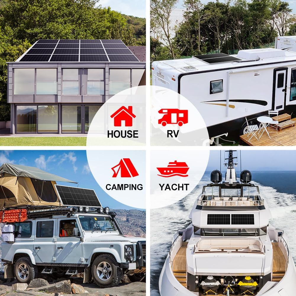 DOKIO 200W 18V Solar Panel Kit Monocrystalline with Aluminum Frame and MC4, Mounting Brackets, Alligator Clips & 5m Cable for RV, Boat, Roof, Cabin, Off-Grid (Controller Required)