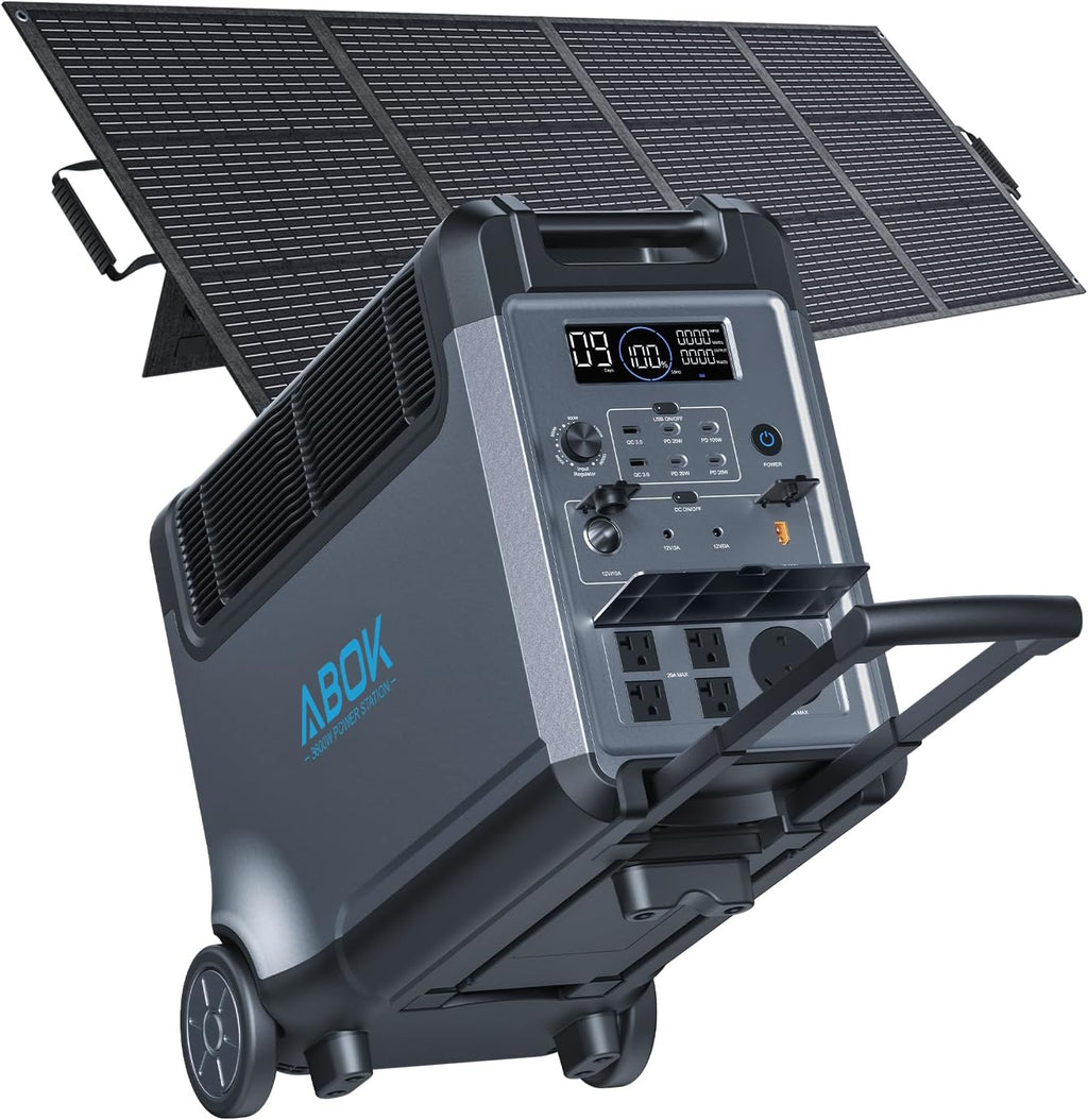 ABOK Ark3600 Portable Power Station with 200W Solar Panel, 3840Wh LiFePO4 Solar Generator Kit, 3600W AC Output, 2000W Max Fast Solar Input, Home Battery Backup for RV, Off-Grid, Power Outages