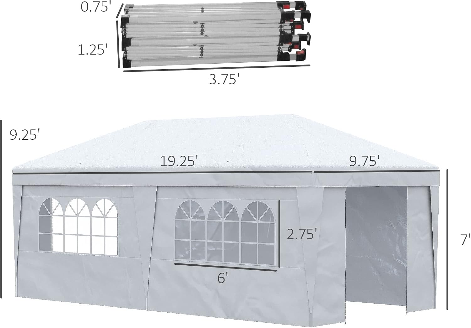Outsunny 10' x 19.5' Pop Up Canopy with Sidewalls, UPF 30+ Height Adjustable Large Party Tent Event Shelter with Sandbags and Wheeled Carry Bag for Garden, Patio, White