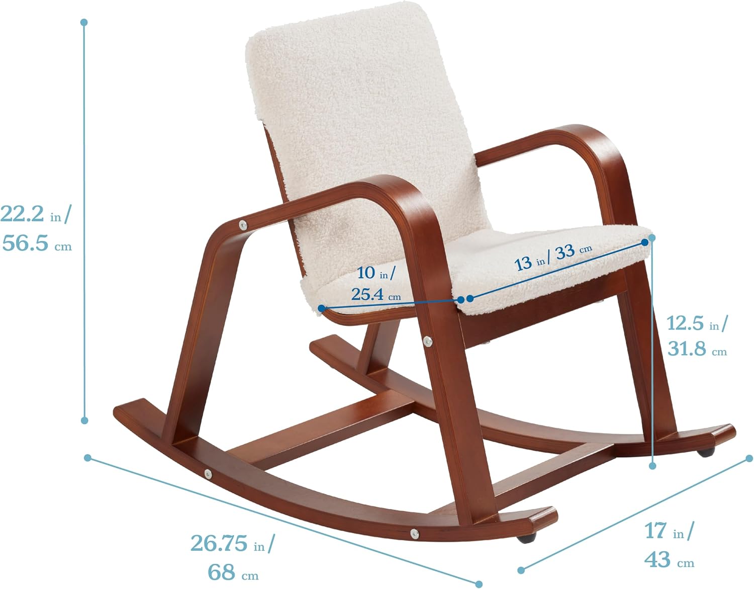 ECR4Kids Bentwood Reading Rocking Chair with Armrests and Cushion, Montessori Furniture, Dark Walnut