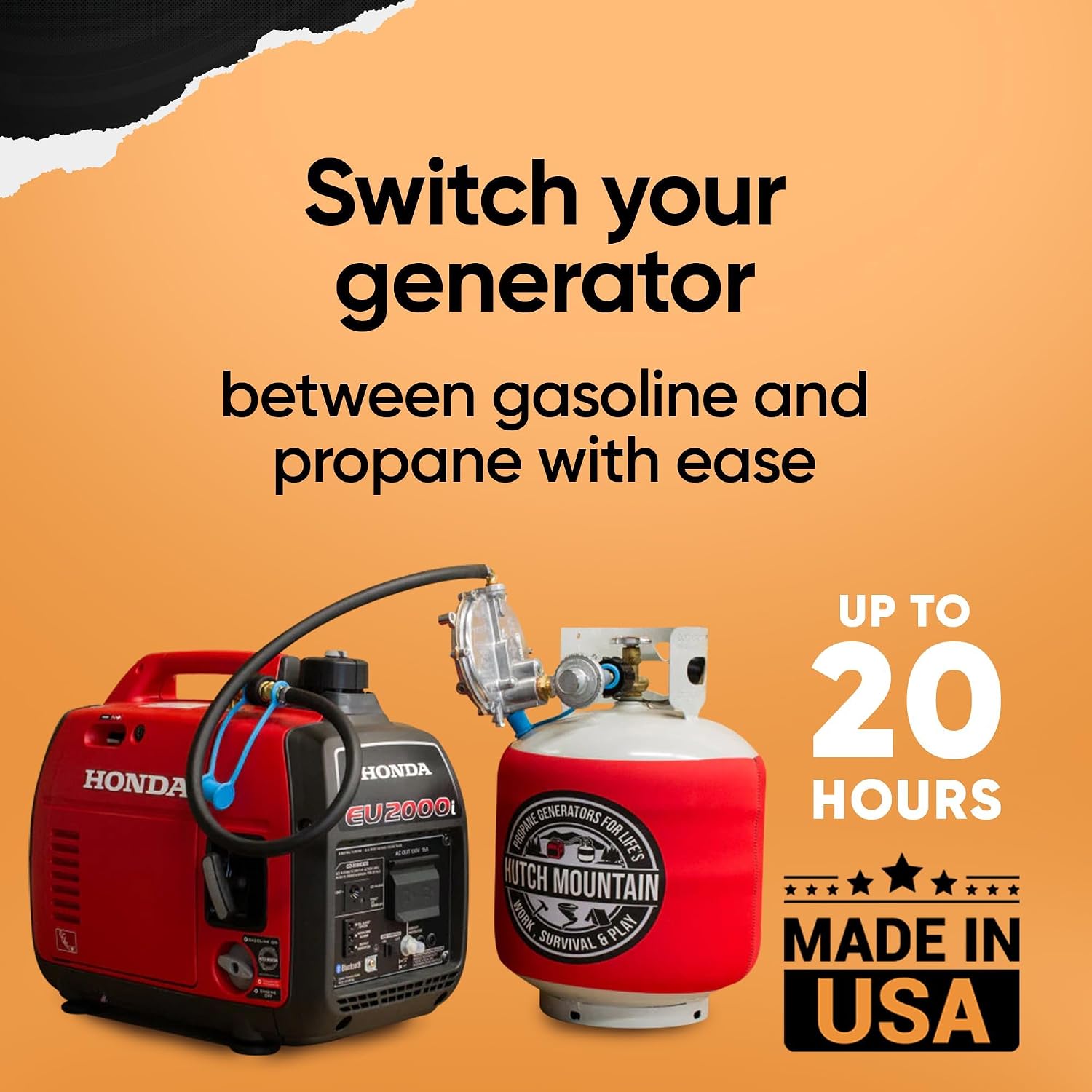 Hutch Mountain Generator Propane Conversion Kit Honda EU2000i - Dual-Fuel Conversion for Propane & Gasoline - Portable Generator Backup Kit for Home Emergencies, Camping, and RVs