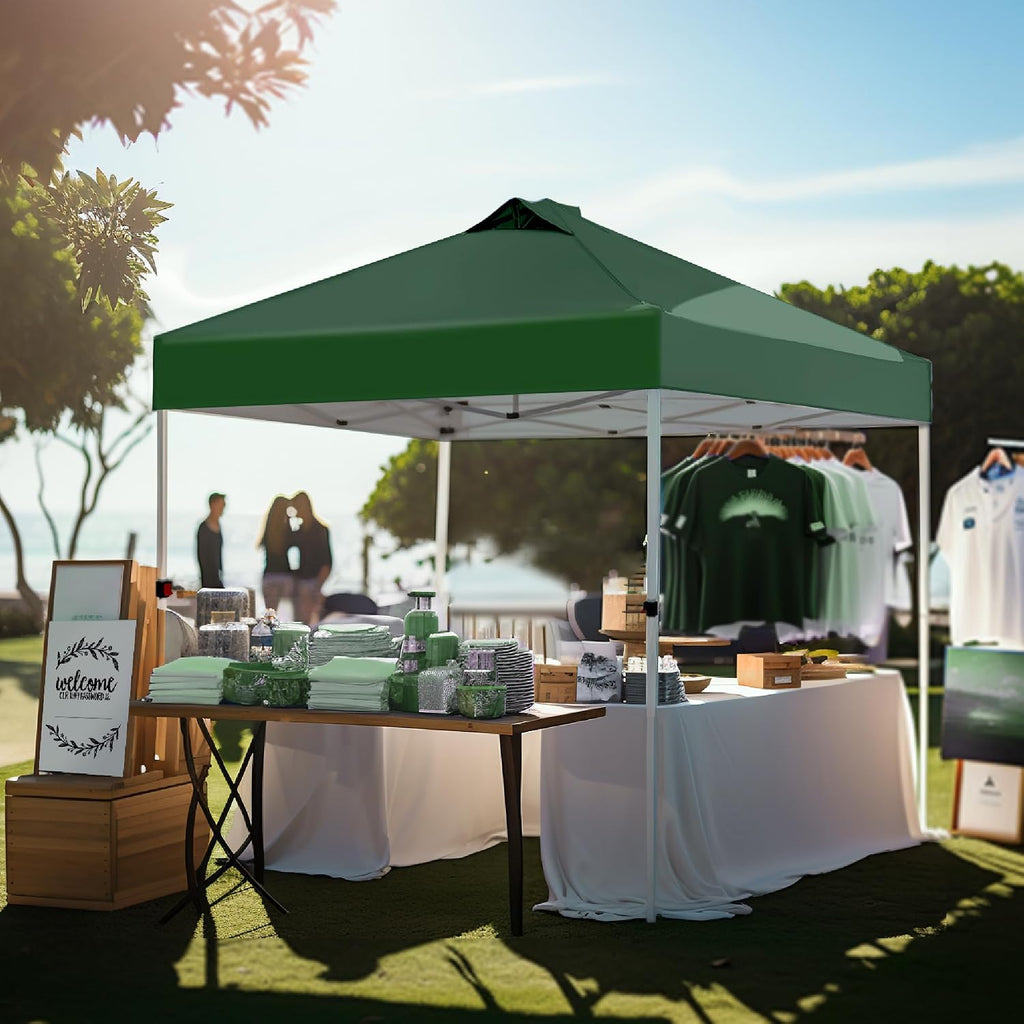 PHI VILLA Pop-up Canopy 10x10 Patio Tent Instant Gazebo Canopy with Wheeled Bag, Portable Lightweight Folding w/Adjustable Height,Green