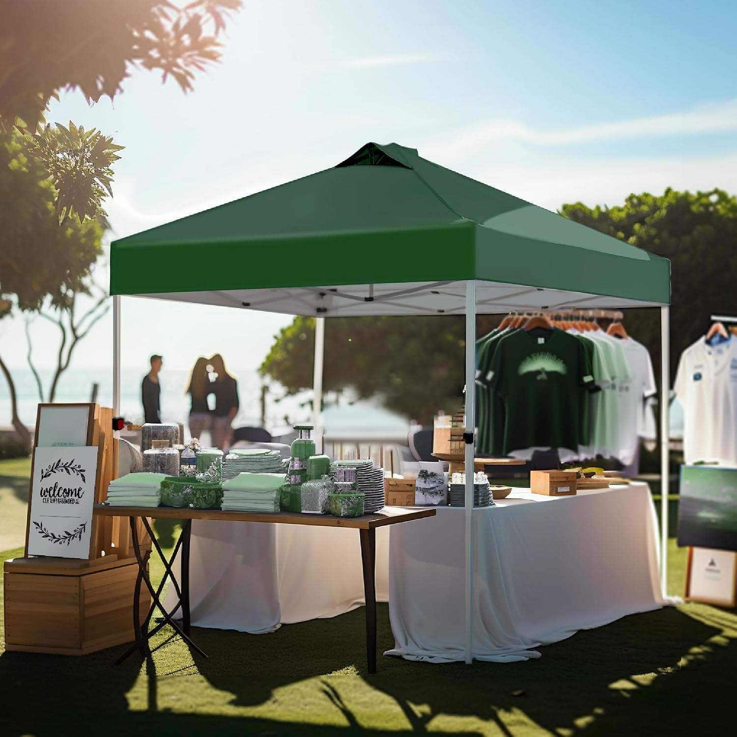 PHI VILLA Pop-up Canopy 10x10 Patio Tent Instant Gazebo Canopy with Wheeled Bag, Portable Lightweight Folding w/Adjustable Height,Green