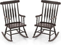 Giantex Outdoor Wood Rocking Chair Set of 2, Patio Rocking Chair w/Rubber Wood Frame, Slat Back, Outside & Indoor Rocker for Garden, Poolside, Balcony, Backyard, Lawn, Front Porch Rocker, Dark Coffee