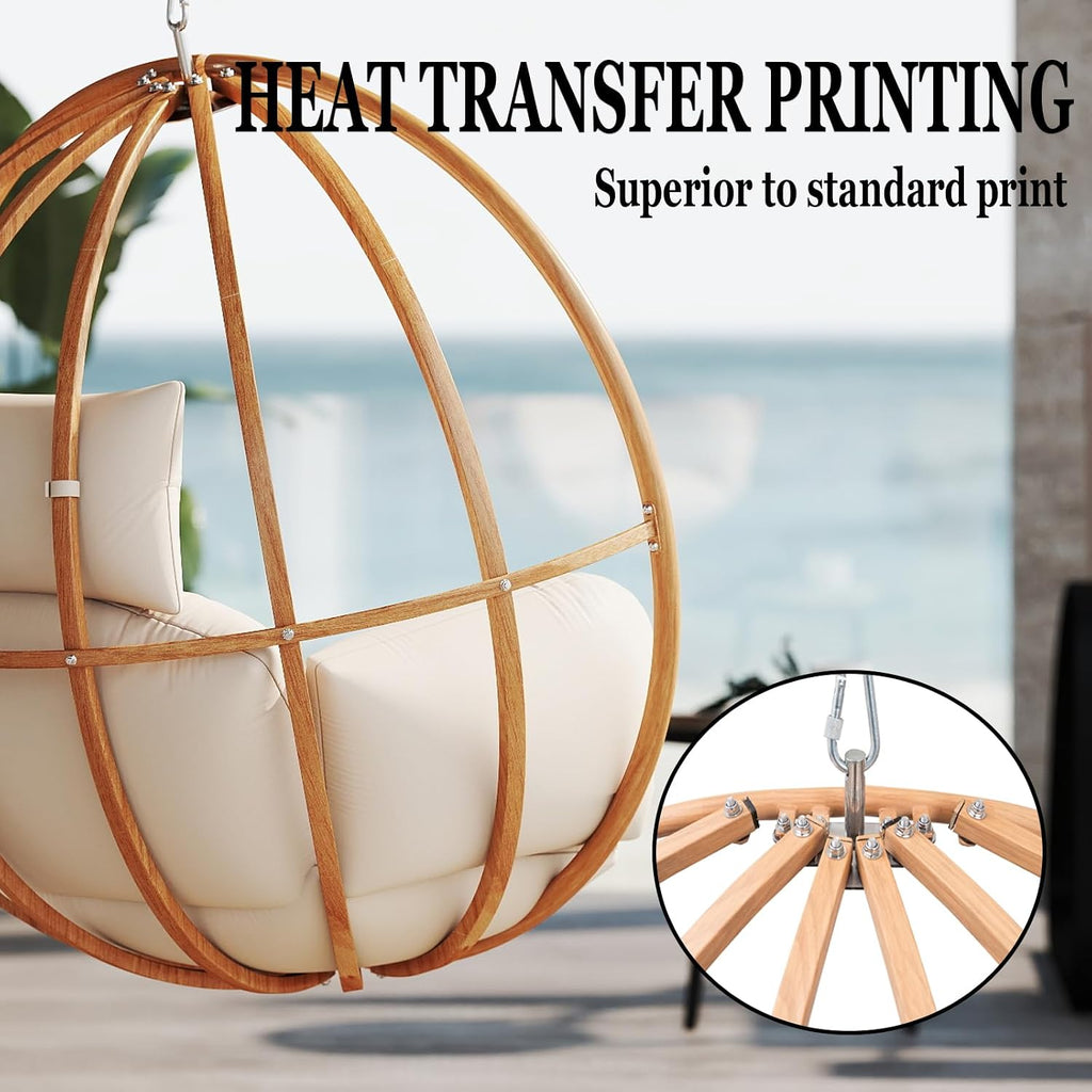 Egg Chair with Stand, Egg Swing Chair with Stand Outdoor, Outdoor Indoor Egg Swing Chair with Cushion Headrest for Patio, Porch, Balcony, Bedroom, Beige