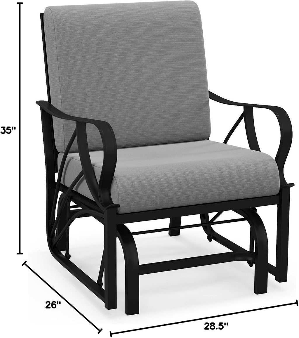 Giantex Outdoor Glider, Patio Rocking Chair with Thick Cushion, Sturdy Metal Frame, Curved Armrest, Ergonomic Design, Single-Person Glider Chair for Garden, Yard, Porch Rocker, Grey