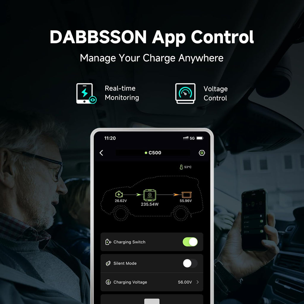 DABBSSON Charger S, 560W Alternator Charger, Fast DC-DC Charger for Portable Power Stations, Up to 6X Faster Charging, Compatible with 95% Solar Generator, Perfect for Road Trips/SUV/RVs