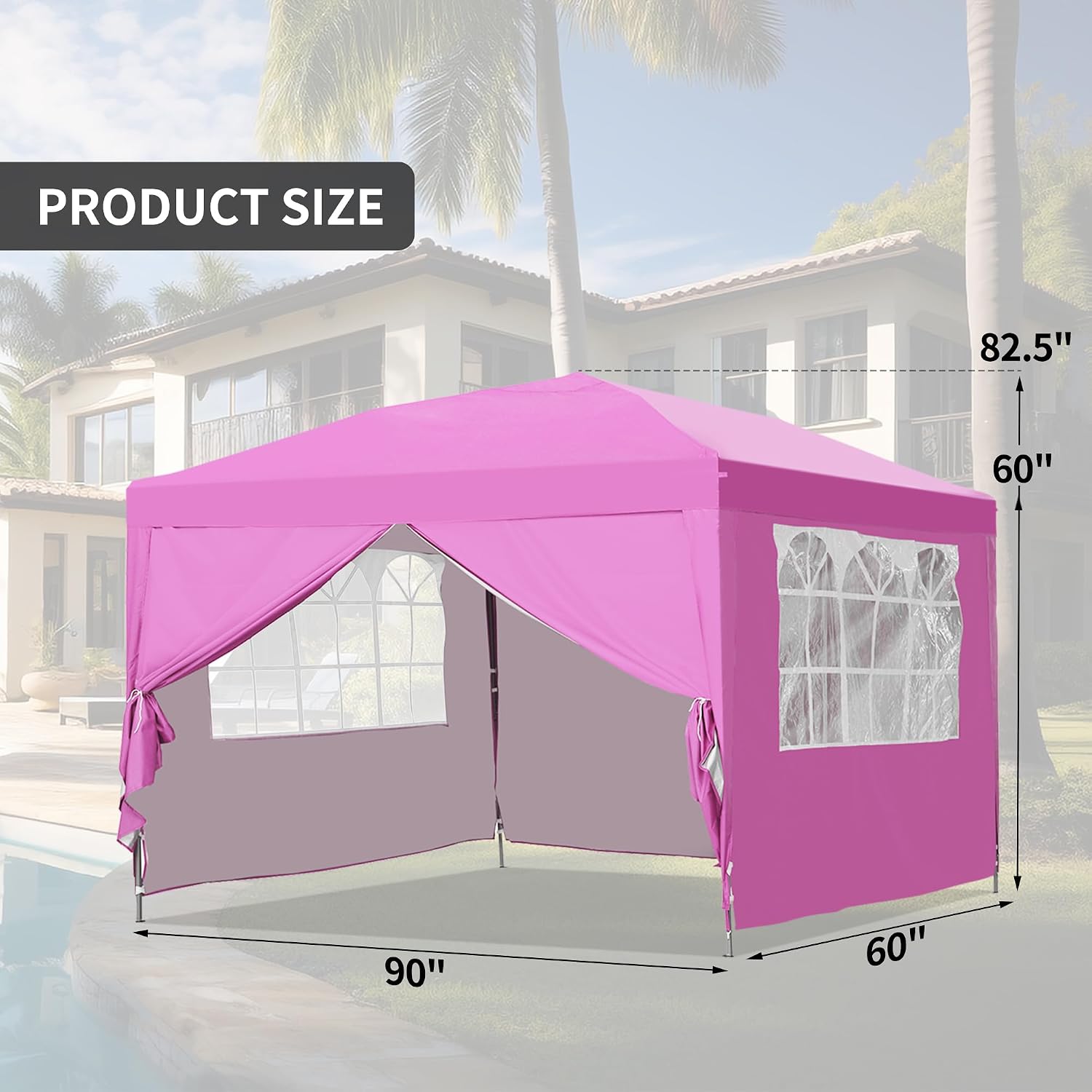 GDY Pop Up Canopy Tent, Outdoor Gazebos, 10 x 10 Canopy with 4 Sidewalls, Easy Set up, for Events, Parties, Camping, Garden, Pink.