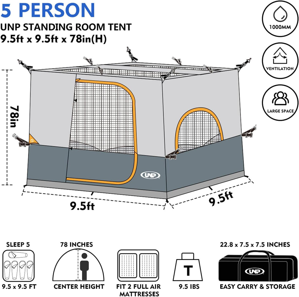 UNP Canopy Inner Tent, Camping Cube Tents for Pop Up Camping Canopy Tent, Compatible with 10' Wide Canopies Tents (No Top & Frame) (Gray)