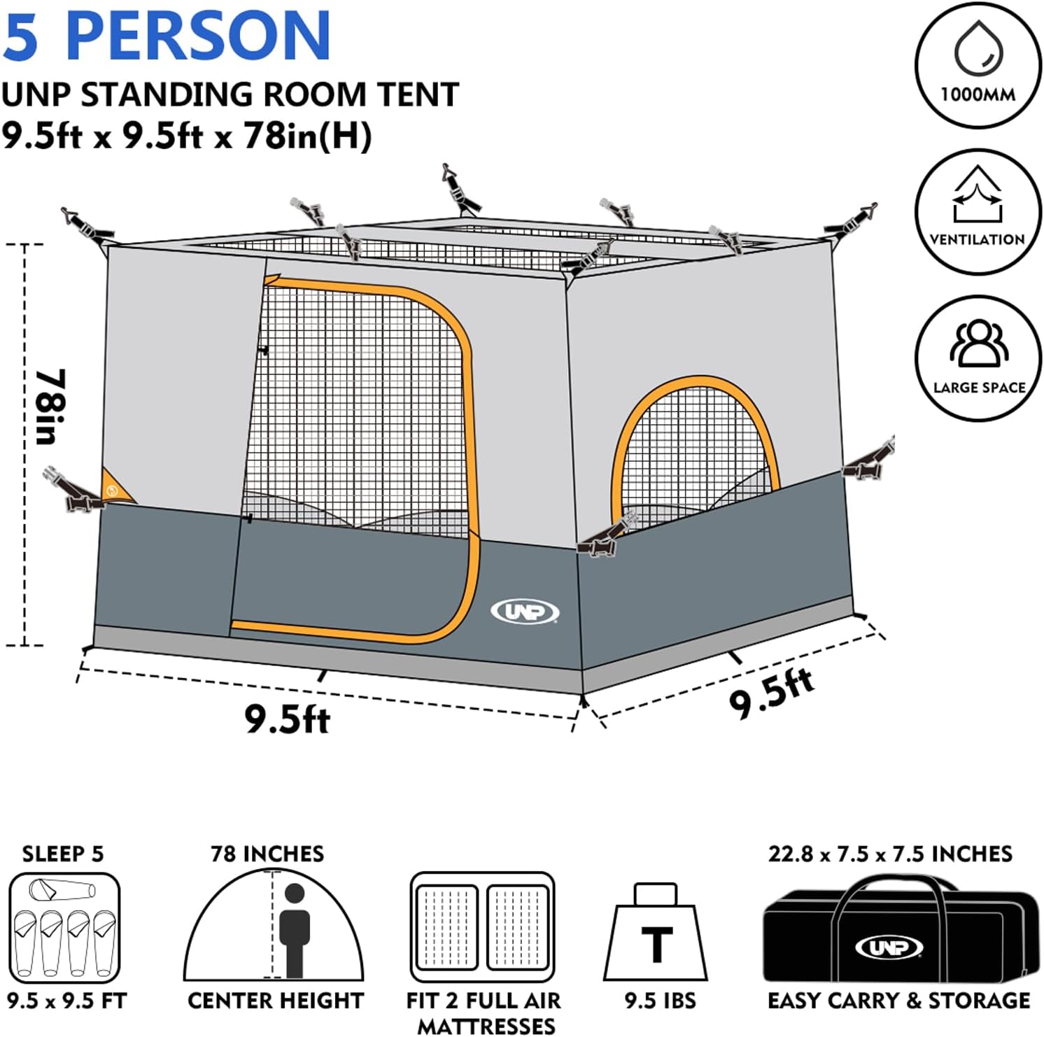 UNP Canopy Inner Tent, Camping Cube Tents for Pop Up Camping Canopy Tent, Compatible with 10' Wide Canopies Tents (No Top & Frame) (Gray)