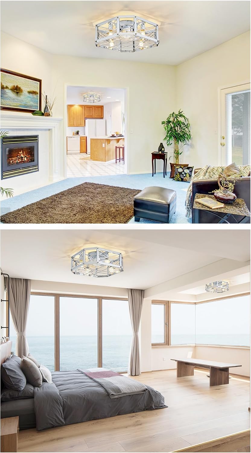 21'' Flush-Mount Ceiling Fan with Dimmable-Light and Memory Remote, Reversible-Motor, Perfect for Bedroom, Living room, Kitchen, Outdoor Gazebo, Patio, Low-Profile Design Sliver Cage