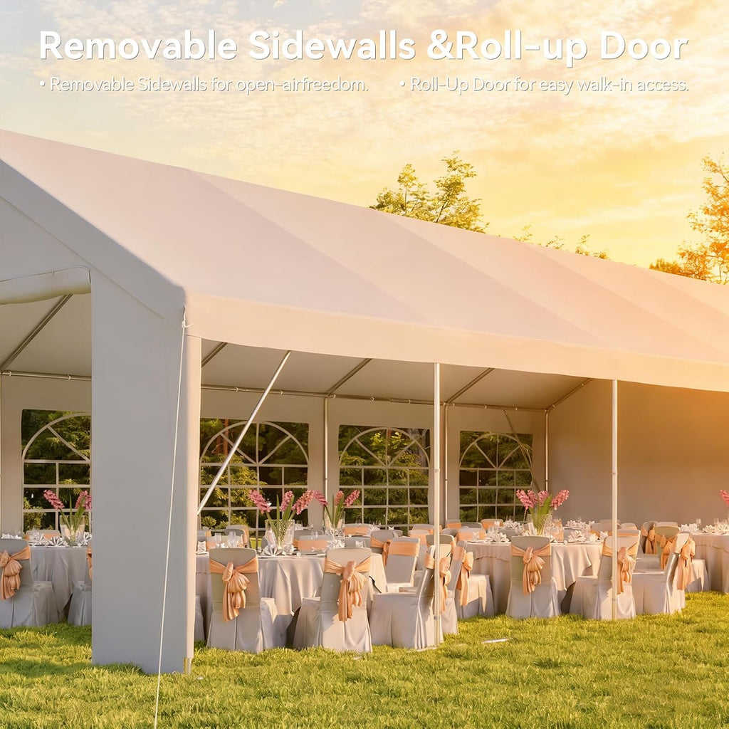 Aoxun 16x32 Party Tent Canopy for Weddings Waterproof Event Tent with Removable Sidewalls &Roll-up Door, Heavy-Duty Steel Frame for Outdoor Weddings, BBQ, Birthday Parties, & Camping,White