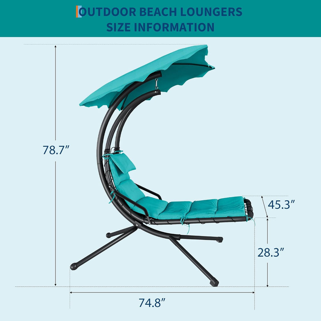 Hanging Chaise Lounge Swing Chair, Hanging Curved Chaise Lounge Chair Umbrella, Curved Steel Hammock Lounger Chairs for Outdoor Indoor Patio Pool Garden Backyard Porch