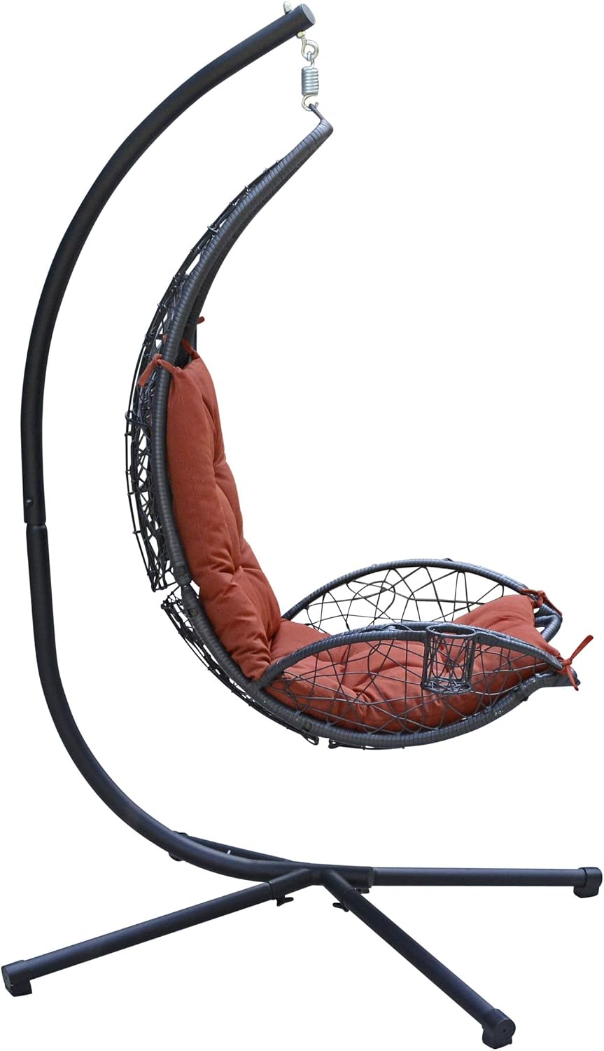 Cushioned Rattan Wicker Hanging Chair with Stand