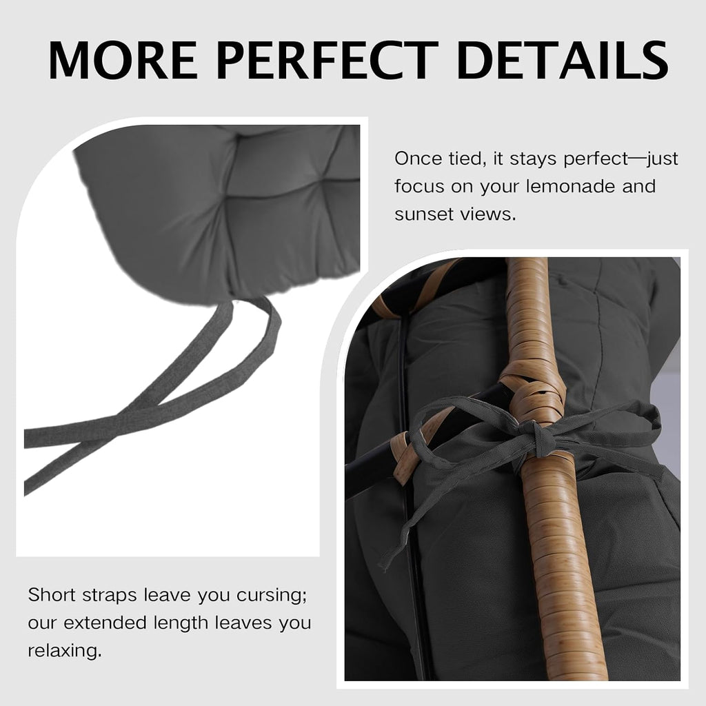 Thickened Waterproof Papasan Rocking Chair Cushion – 6.3'' Patio Egg Chair Pad with Ties, Outdoor/Indoor Rattan Hammock Chair Cushion for Porch, Garden, Balcony (Only Cushion) (Dark Grey)