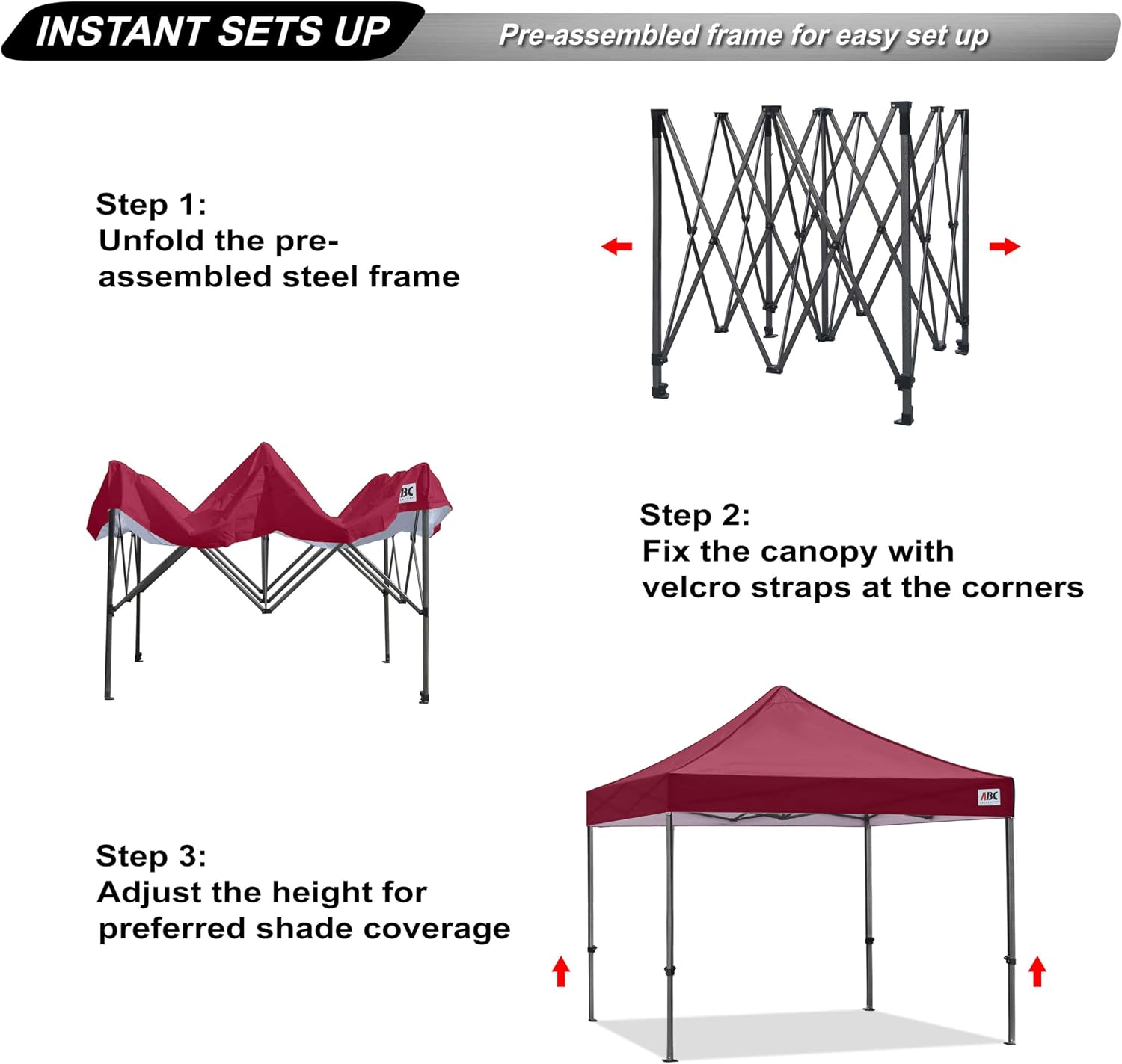 ABCCANOPY Patio Pop Up Canopy Tent 10x10 Commercial-Series (Burgundy)