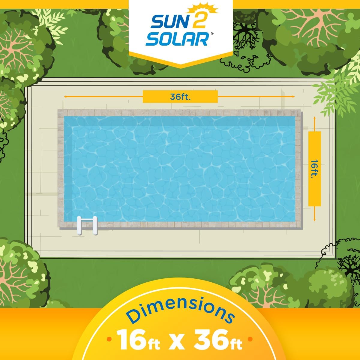 Sun2Solar Blue 16 ft x 36 ft Rectangle Pool Solar Cover | 800 Series | Heat Retaining Solar Blanket | for Heating Rectangular Inground & Above Ground Swimming Pools | Includes 6 Heavy-Duty Grommets