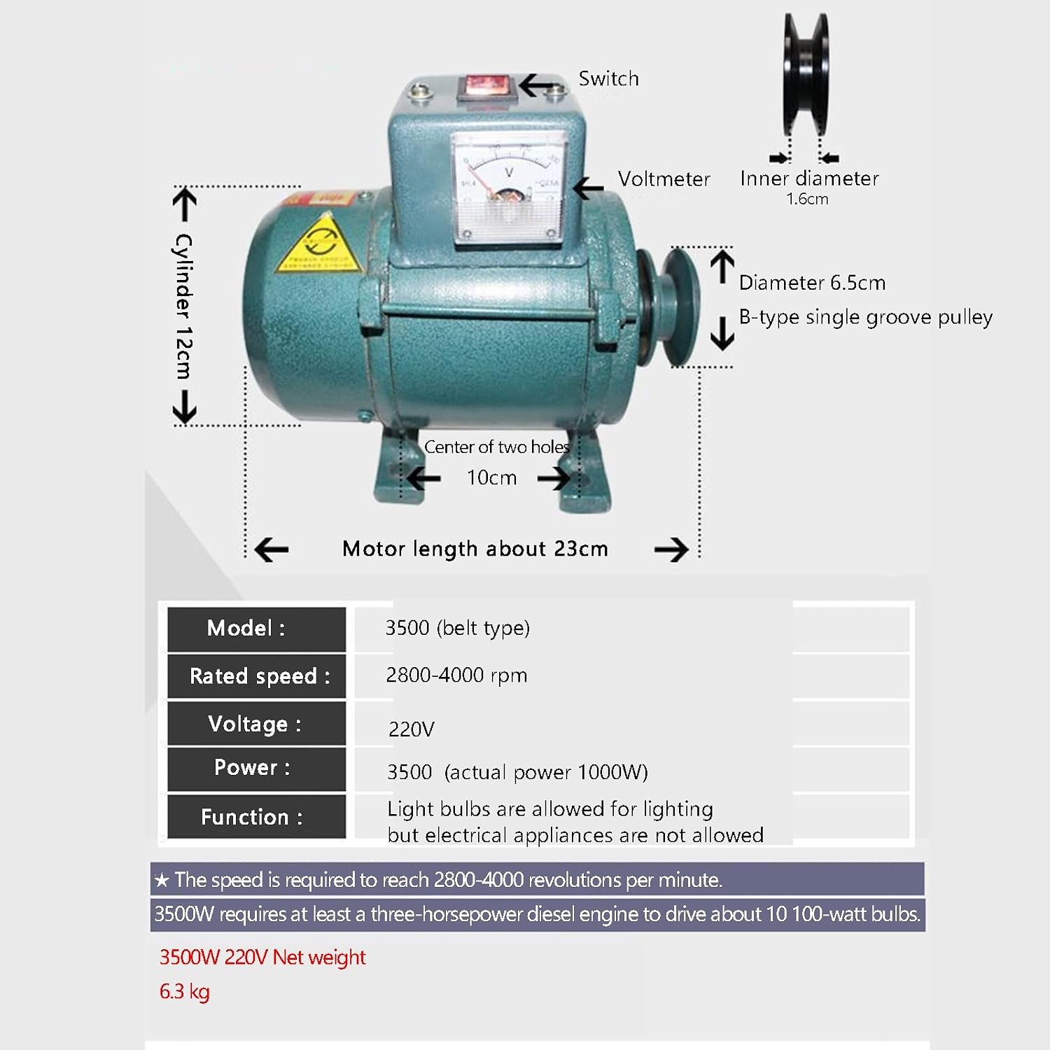 3500W 220V Permanent Magnet Generator, Brushless Belt-Driven Lighting Generator With Pure Copper Coil, For Gasoline Or Diesel Engine, Home Backup Use