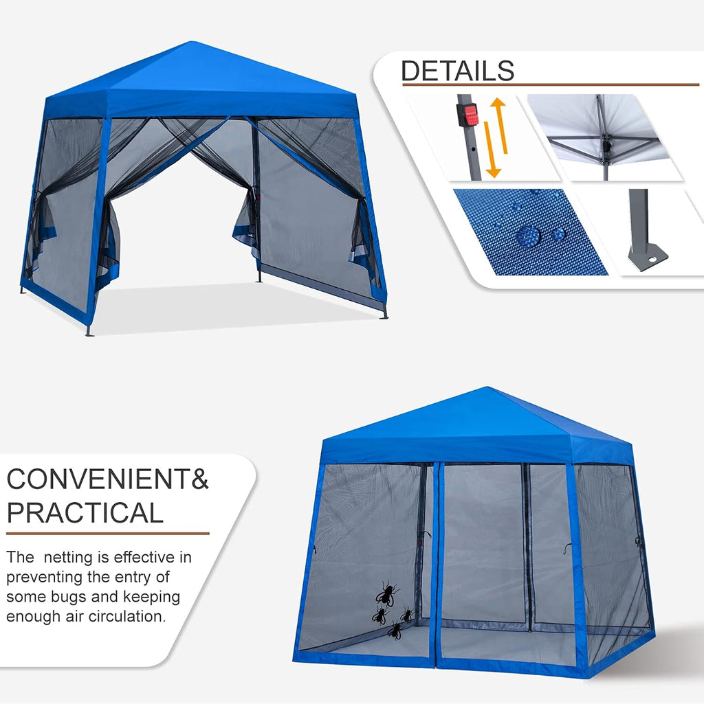 MASTERCANOPY Pop Up Gazebo Canopy with Mosquito Netting (10x10, Blue)