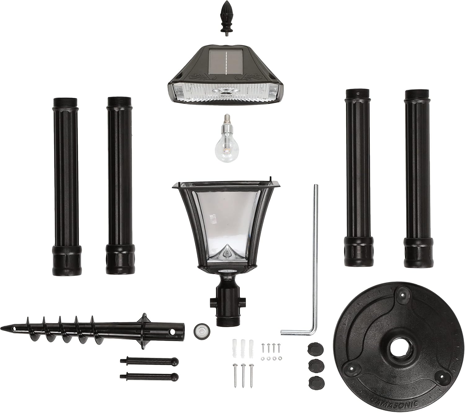 Gama Sonic Baytown II Bulb Solar Lamp Post Light Kit 77-inch Height, Outdoor Single Black Resin and Clear Lens Post Lamp with Pole and EZ Anchor In-Ground Auger, Warm White 2700K (105BSG01)