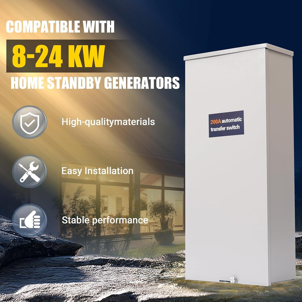 200 Amp Automatic Transfer Switch w/Power Management Replacement for Generac RXSW200A3, NEMA 3R Aluminum Enclosure for Indoor and Outdoor Use, Compatible with Evolution or Nexus Generator Controllers