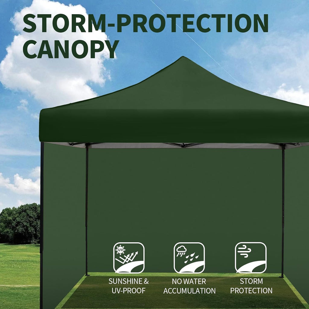 10x10 Pop up Canopy Tent with Sidewalls,Heavy Duty Waterproof Sun Shade Canopy Easy up Canopy with Wheel Bag Commercial Gazebo Tent for Outdoors Parties Vendors Camping Beach(Dark Green)
