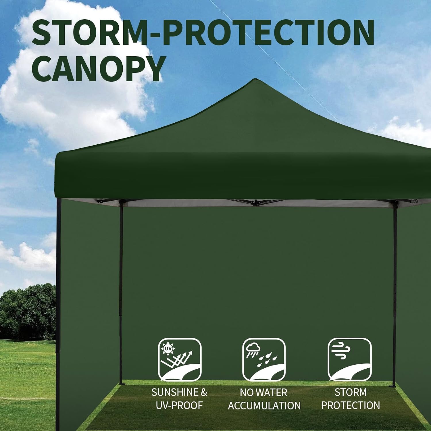 10x10 Pop up Canopy Tent with Sidewalls,Heavy Duty Waterproof Sun Shade Canopy Easy up Canopy with Wheel Bag Commercial Gazebo Tent for Outdoors Parties Vendors Camping Beach(Dark Green)