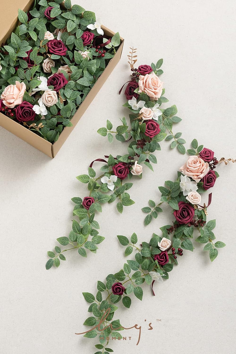 Ling's moment Fall 10pcs Wedding Chair Decorations Aisle Floral Swag Artificial Pew Flowers Hanging Garland Marsala & Blush for Ceremony Reception Church Rose Floral Arrangement Party Outdoor Decor