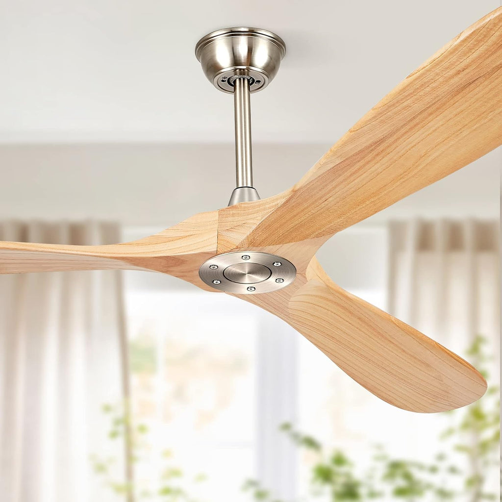 60' Ceiling Fans Without Lights, Wood Ceiling Fan with Remote Control No Light, Outdoor Propeller Ceiling Fan with 3 Blades,Brushed Nickel Outdoor Ceiling Fans for Patios (Nature Wood)