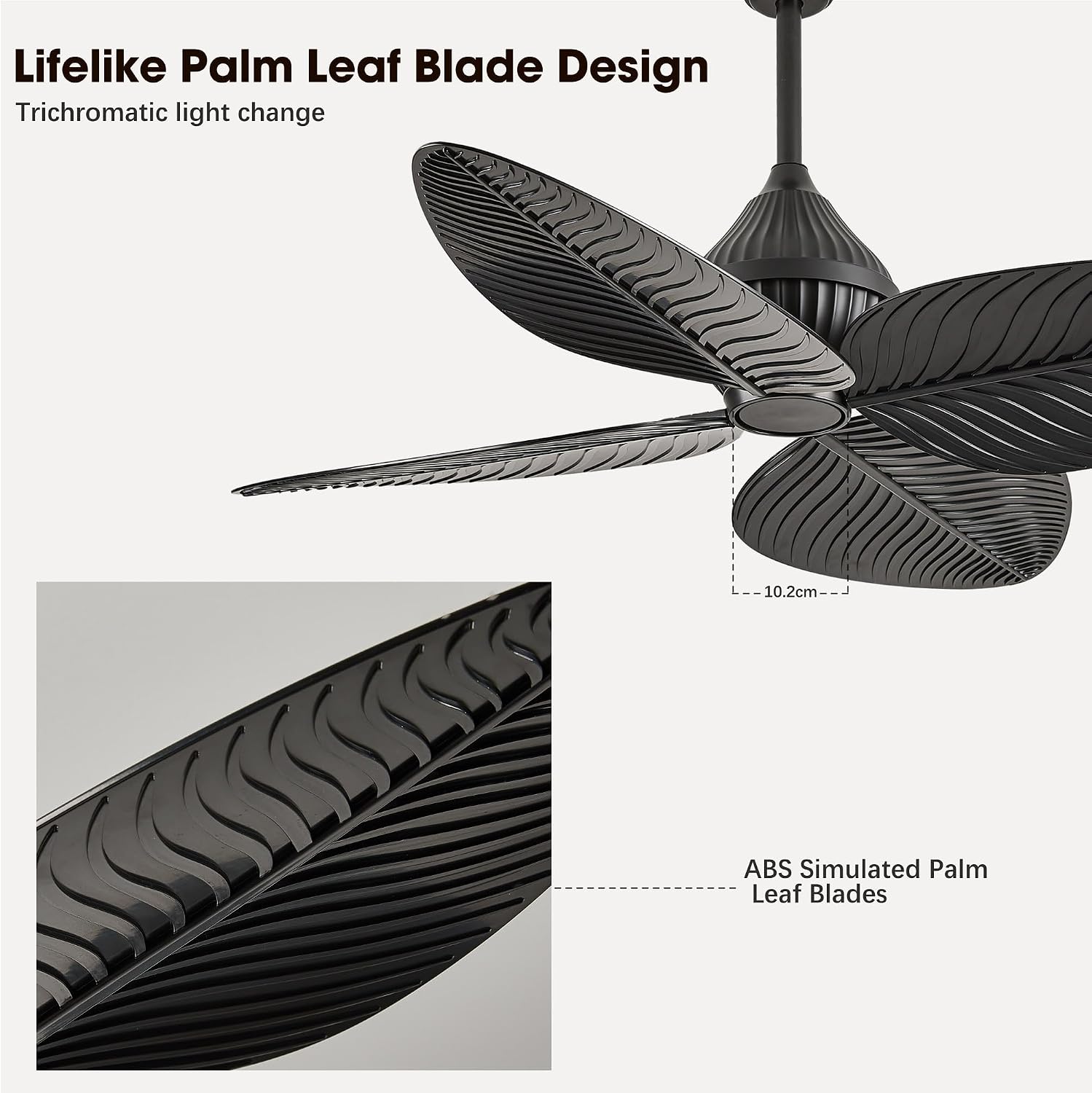 52' Black Tropical Ceiling Fans, Flush Mount Palm Leaf Ceiling Fan no Light, Indoor Ceiling Fans Without Light for Living Room Bedroom Kitchen Covered Gazebo, APP and Remote Control