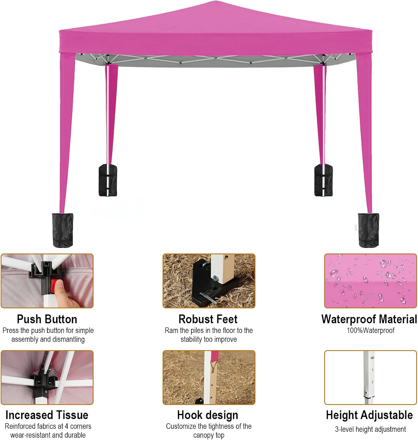 10x10 Pink Pop Up Canopy Tent Heavy Duty with 4 sidewalls Commercial Outdoor Party Tent Event Wedding Tents Instant Canopy Gazebo with Carry Bag UPF 50+ Waterproof
