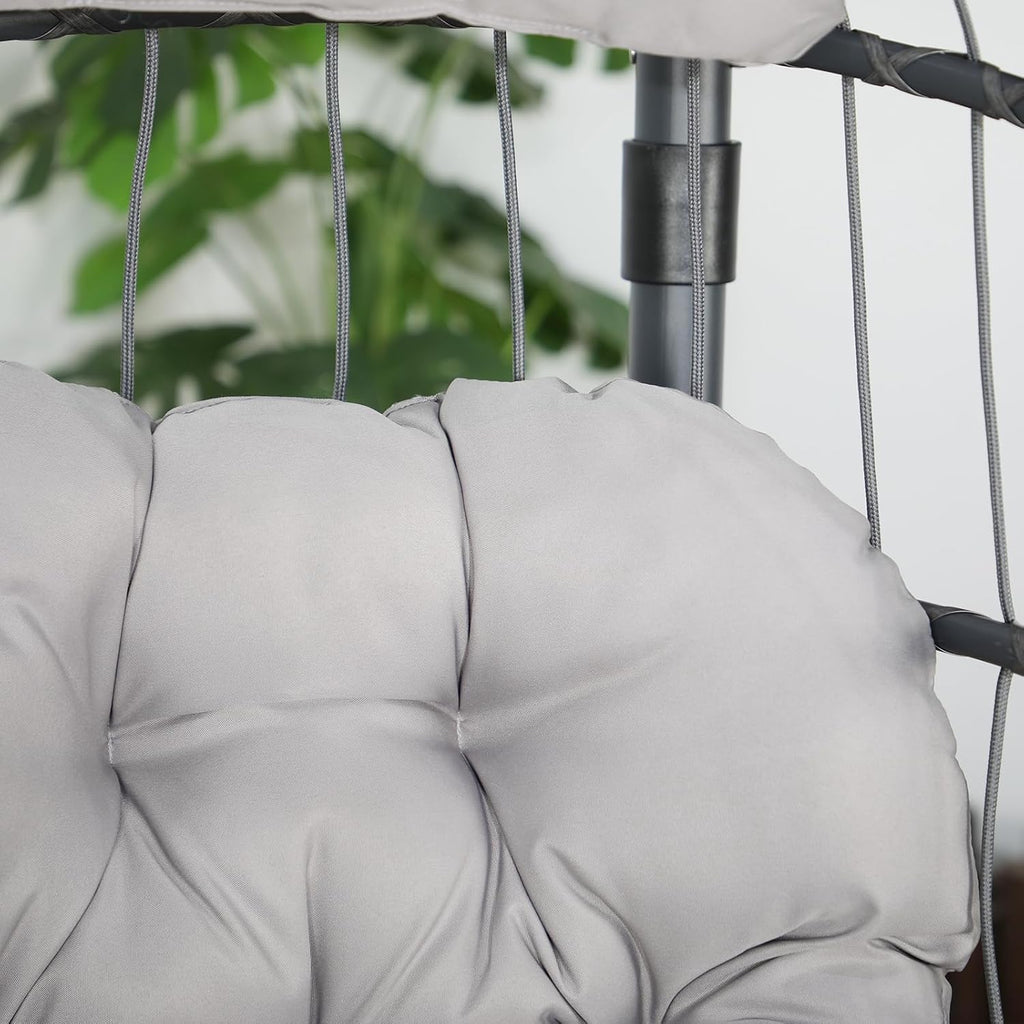 Egg Chair with Stand, Patio Rattan Wicker Hanging Swing Egg Chair Basket Hanging Chair with dust Cover for Indoor Outdoor Bedroom Garden Aluminum Steel Frame