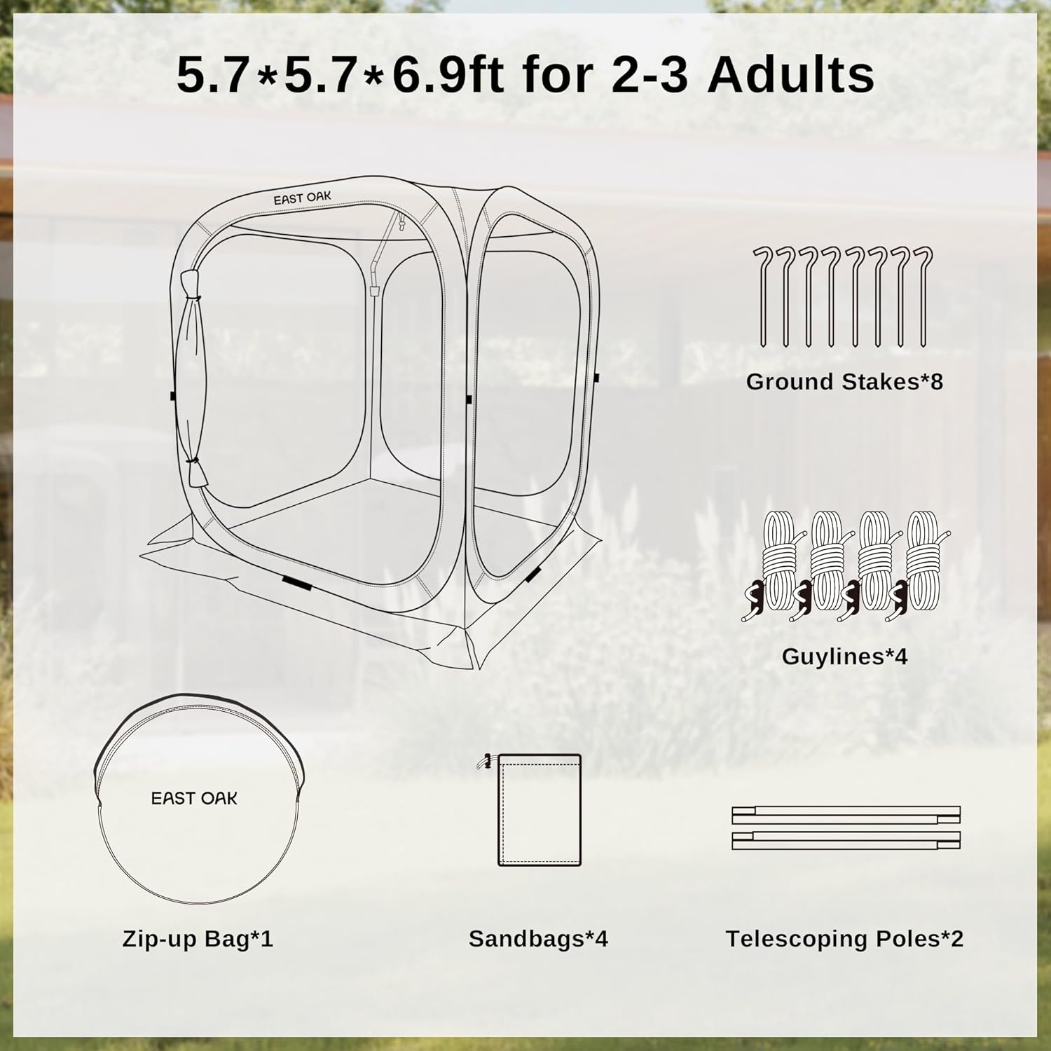 East Oak Screen House Tent Pop-Up, 6 x 6 FT Portable Screen Room Canopy Instant Screen Tent with Carry Bag for Patio, Backyard & Outdoor Activities, Brown