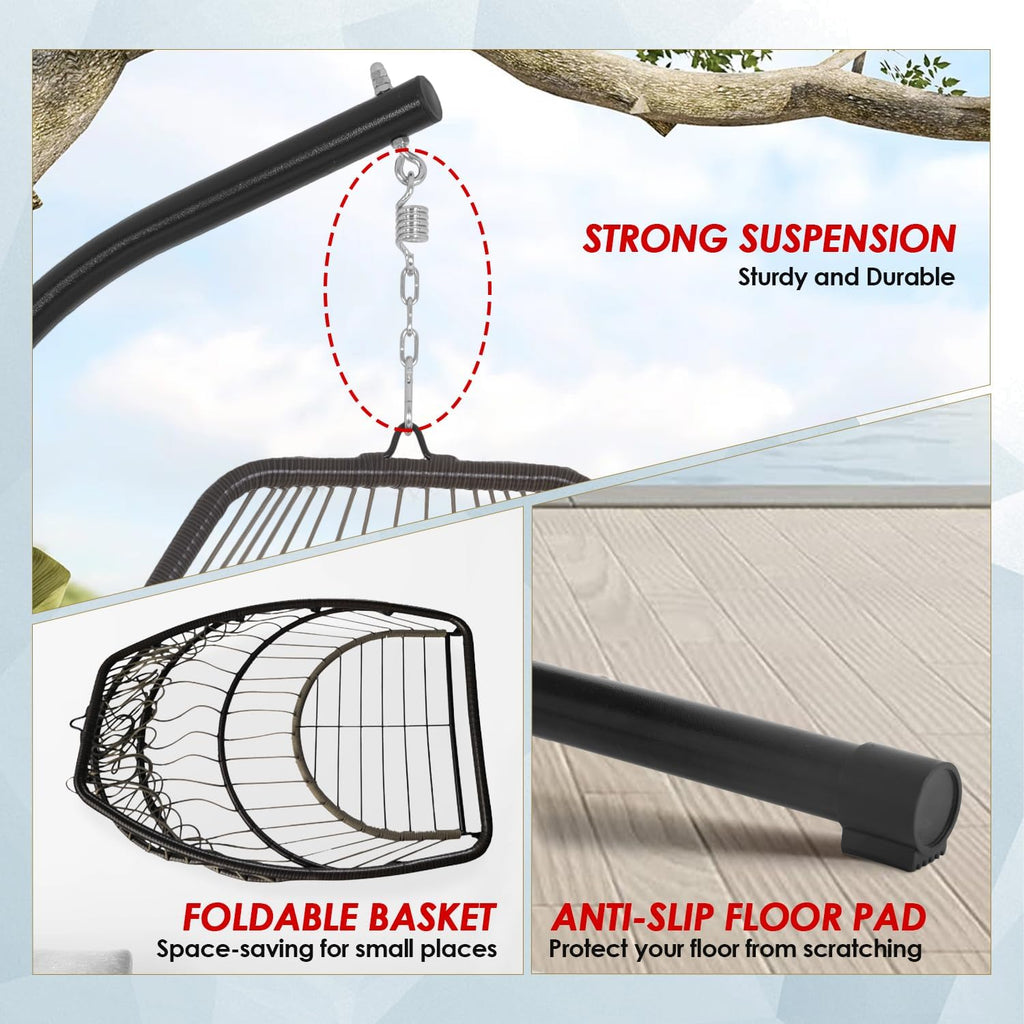 Egg Hanging Chair with Stand Hammock Chair Wicker Basket Chair Hanging Patio Swing UV Resistant Cushion for Indoor Bedroom Outdoor Garden Backyard Balcony