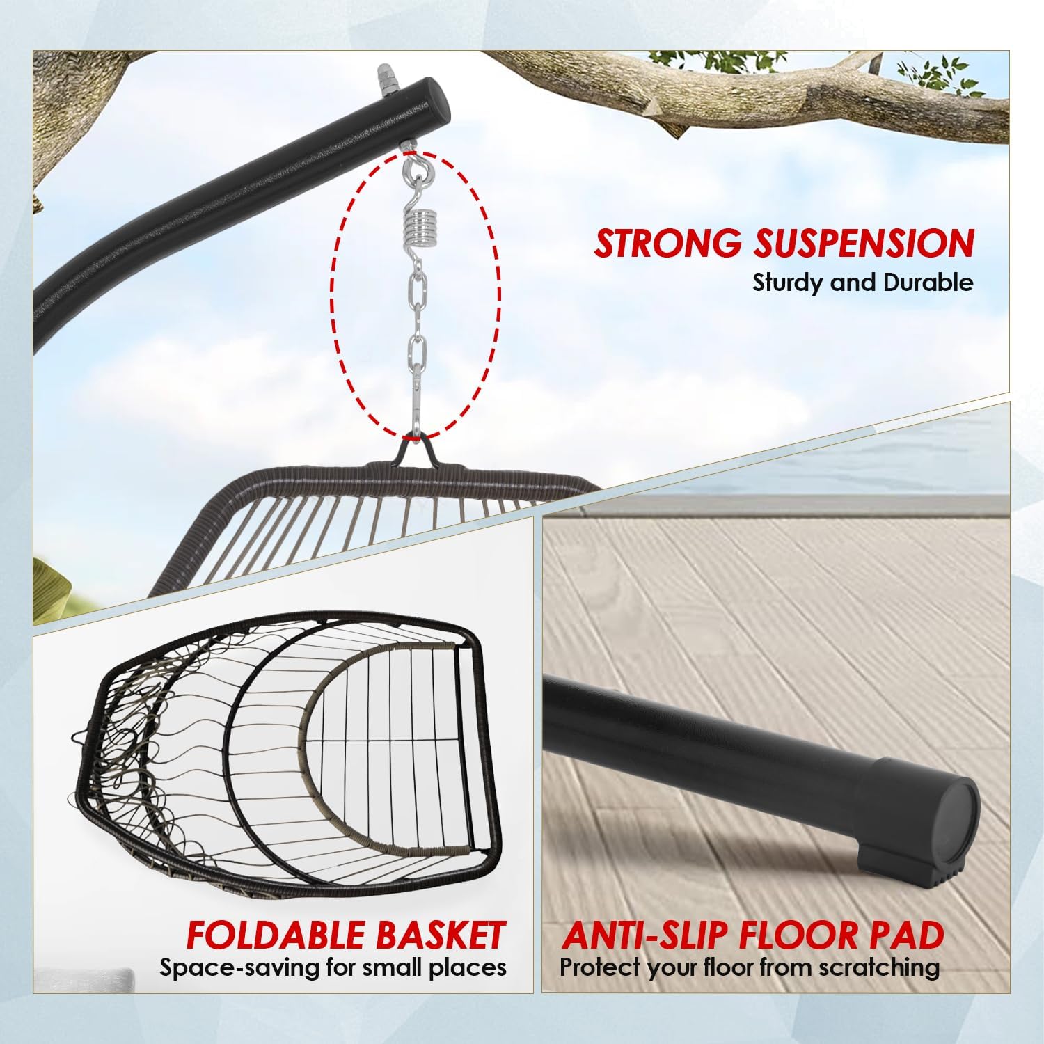 Egg Hanging Chair with Stand Hammock Chair Wicker Basket Chair Hanging Patio Swing UV Resistant Cushion for Indoor Bedroom Outdoor Garden Backyard Balcony