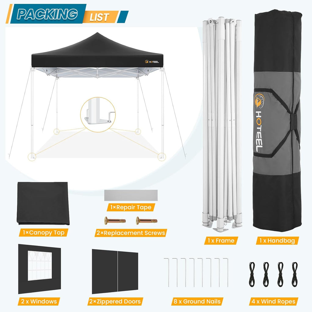 Hoteel 10x10 Pop Up Canopy Tent Heavy Duty with 4 Sidewalls, Waterproof Party Tent, Easy Set-up Commercial Instant Tents with Hand Bag & Rope & Nail, Hexagonal Leg (1-Year Warranty)