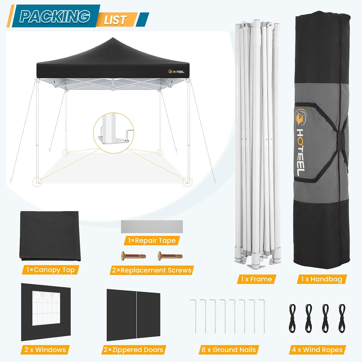 Hoteel 10x10 Pop Up Canopy Tent Heavy Duty with 4 Sidewalls, Waterproof Party Tent, Easy Set-up Commercial Instant Tents with Hand Bag & Rope & Nail, Hexagonal Leg (1-Year Warranty)