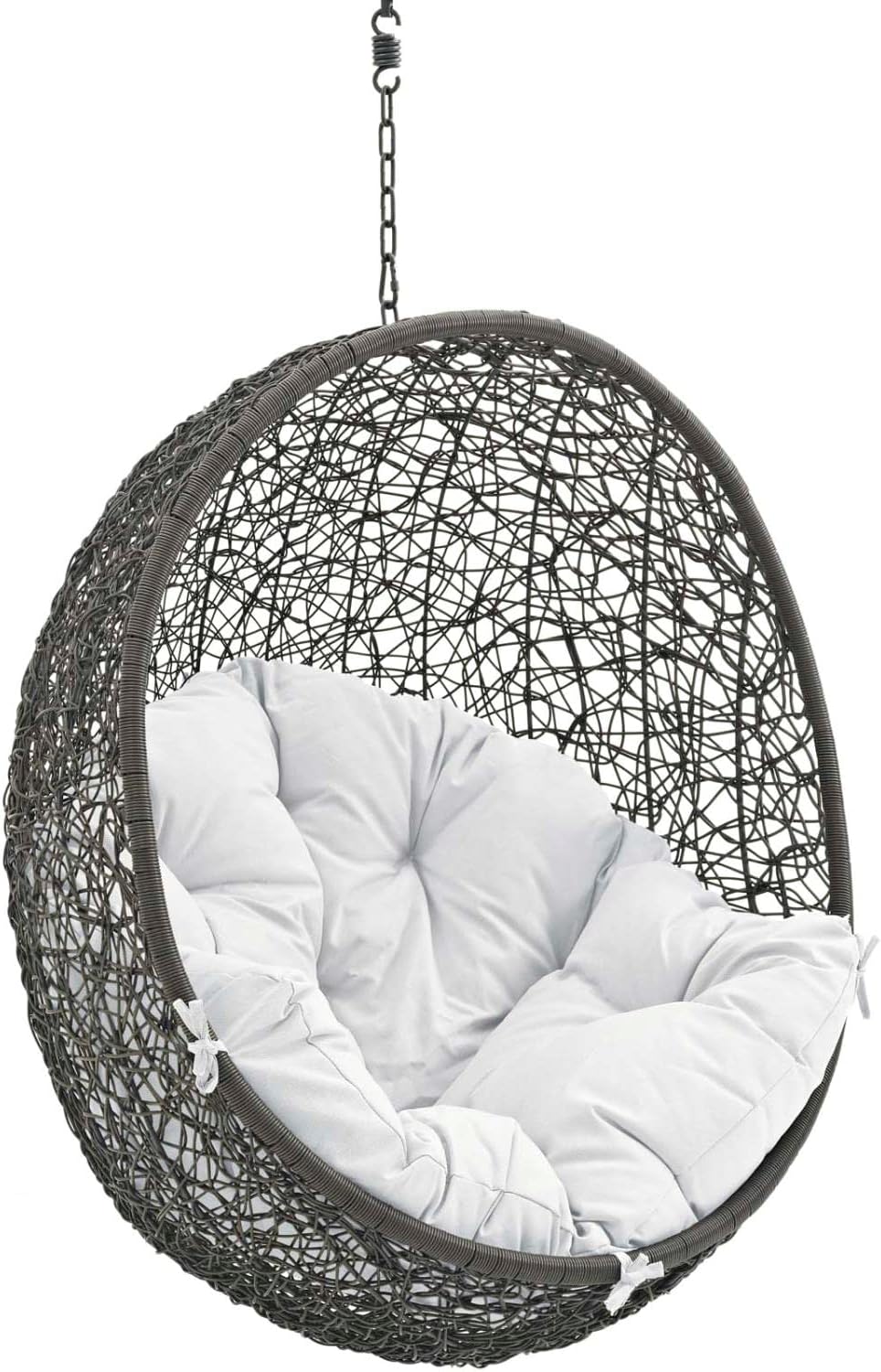 Modway Hide Wicker Rattan Outdoor Patio Swing Chair with Hanging Steel Chain in Gray White