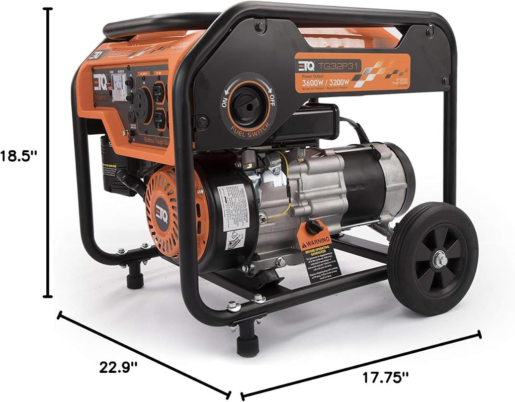 ETQ Tough Quality 2000/3600Watt Portable Generator - Extremely Quiet - CARB Compliant (3600W gas-powered)