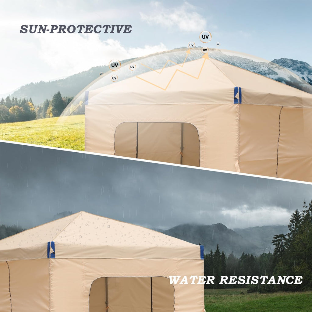 Aoodor 10x10 FT Pop-Up Canopy Tent with Roller Bag and Curtain - Portable Instant Shade, Sturdy Iron Frame, Water-Resistant 210D Oxford Fabric, UV Protection, Ideal for Camping and Outdoor Events