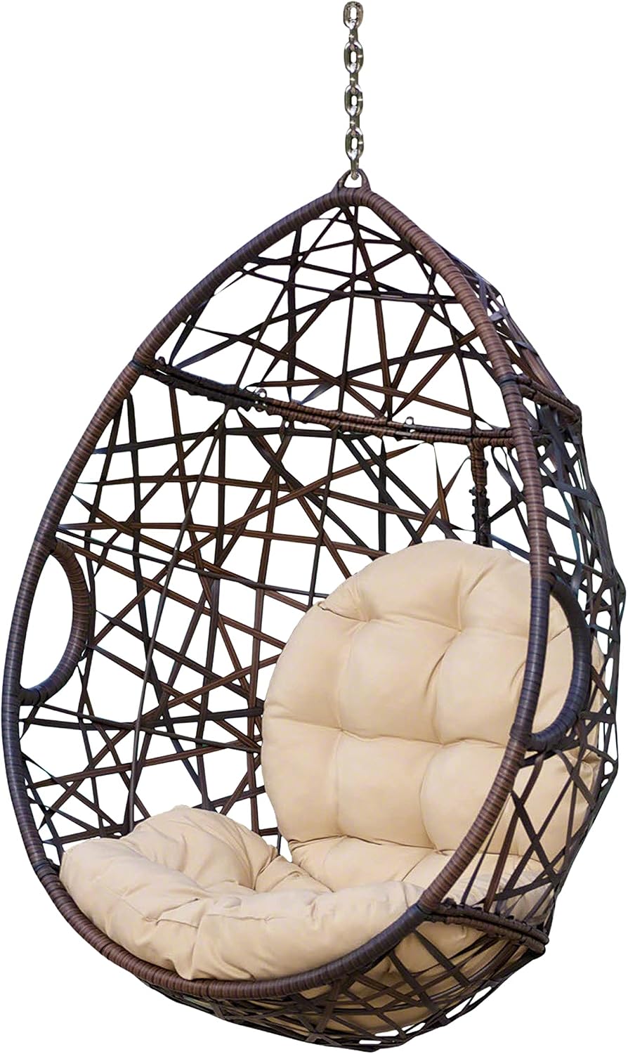 Merax Cozy Swing Egg Chair with Cushions 330lbs for Patio, Bedroom, Garden and Balcony,Brown
